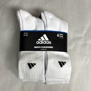 New Adidas Socks Package Men’s 6 Pair White Cushioned Crew Sock Casual Athletic